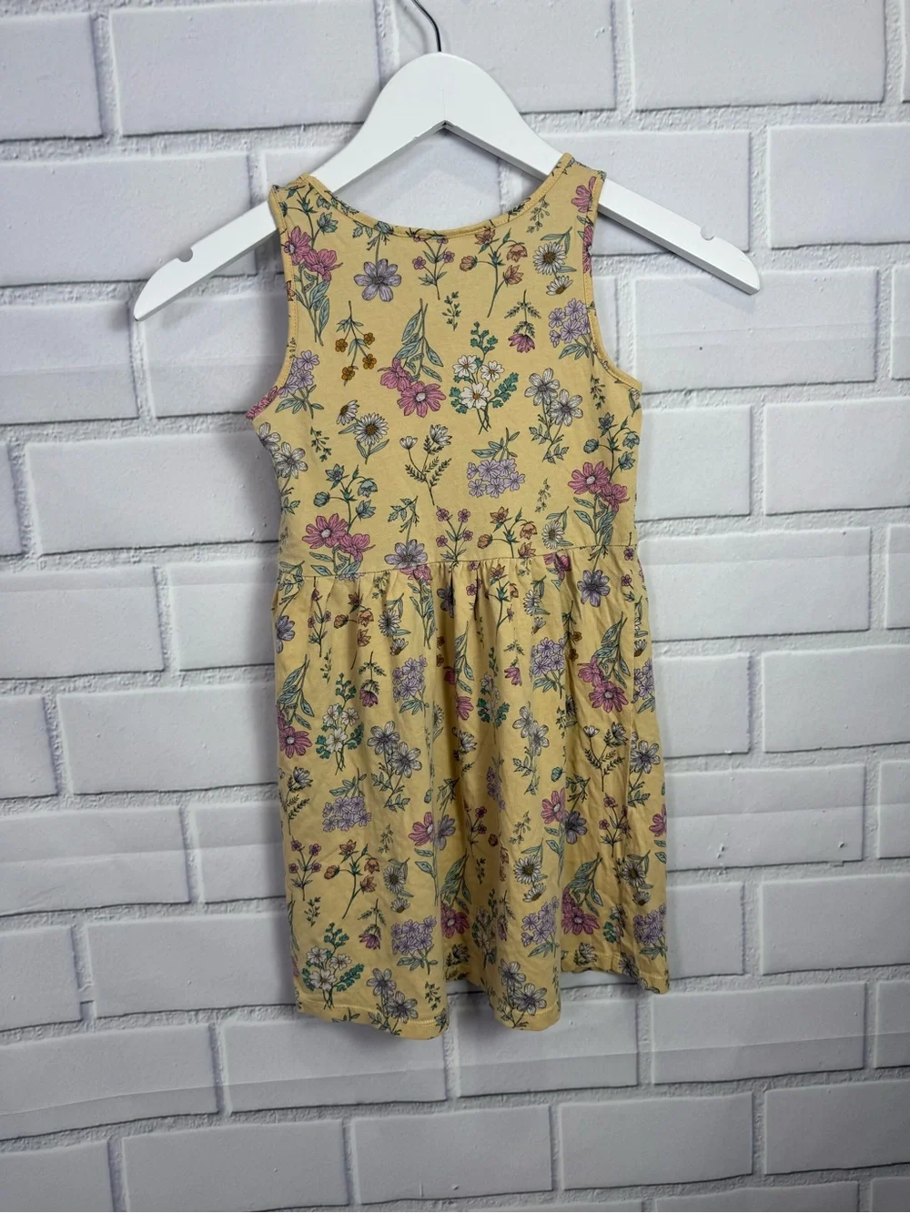 H&M Girls Floral Sleeveless Dress Size 6X-7 Yellow Cotton